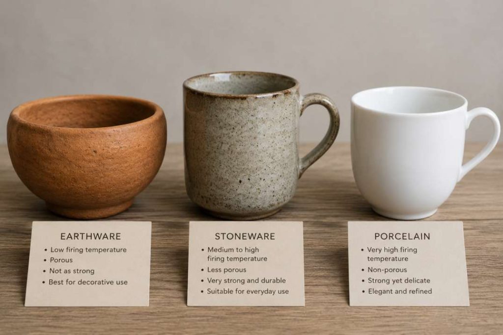 stoneware vs porcelain vs earthenware